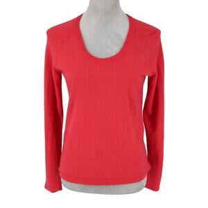 Ann Taylor Sweater Womens Medium Red Extra Fine Merino Wool Scoop Neck Coastal